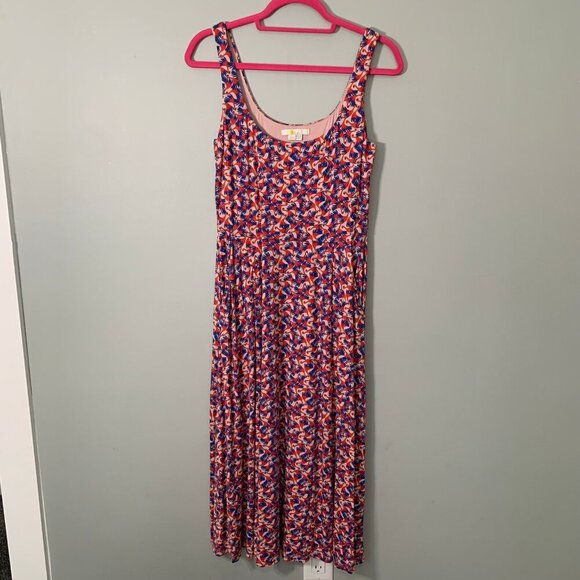 Boden flamingo strappy deep scoop below knee jersey knit midi dress with pockets - Picture 2 of 12